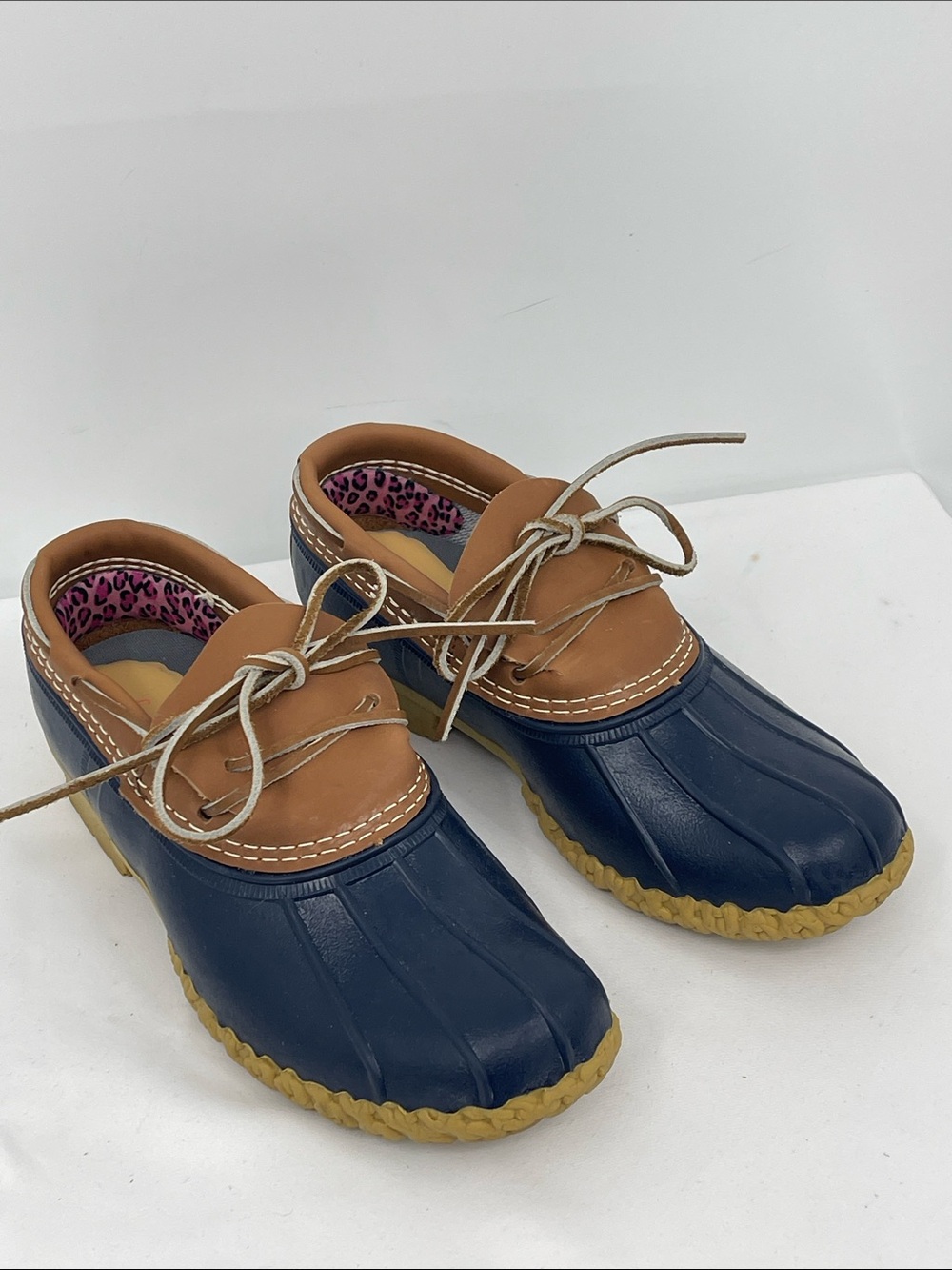 LL BEAN Women's Two-Tone Navy and Tan Waterproof Clog Mules SIZE 7M